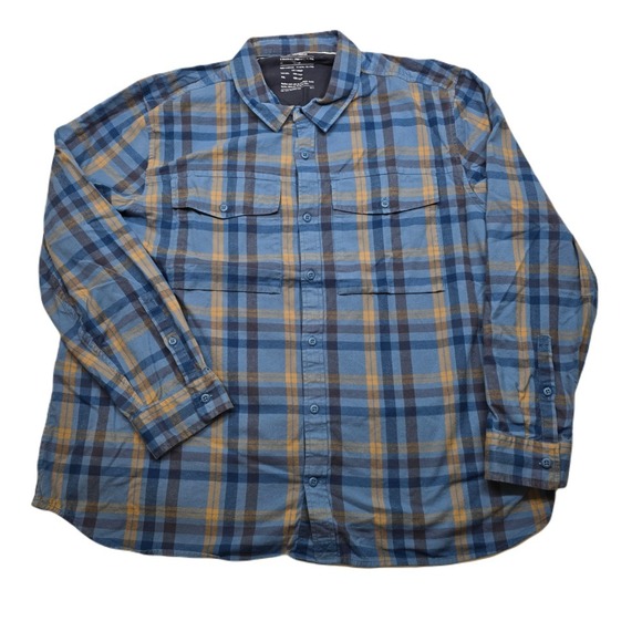 REI Co-op Flannel Shirt Mens 3XL Blue‎ Plaid Button Up Outdoor Long Sleeve - Picture 1 of 10